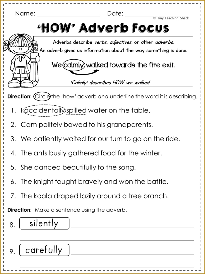 Engaging adverb practice sheet designed to enhance grammar skills in young learners Adverb practice worksheet for third graders focusing on identifying and using adverbs in sentences