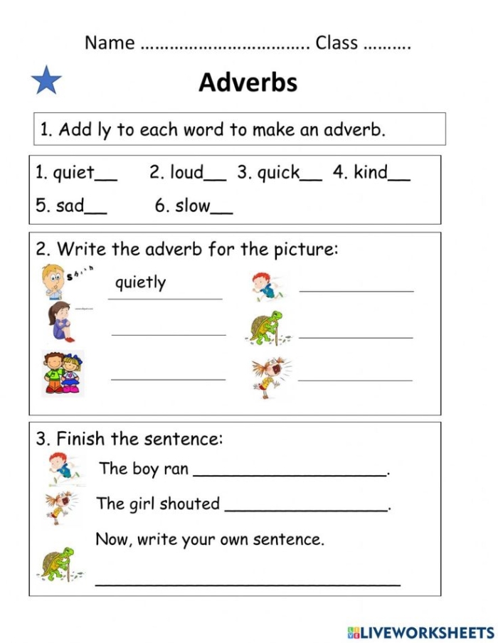 Third grade adverb practice sheet to enhance grammar skills and understanding of parts of speech Adverb practice worksheet for third graders focusing on identifying and using adverbs in sentences