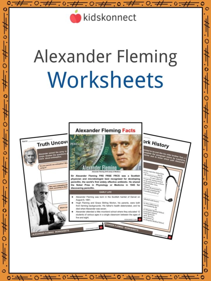 Image of a colorful worksheet about Alexander Fleming and his discovery of penicillin