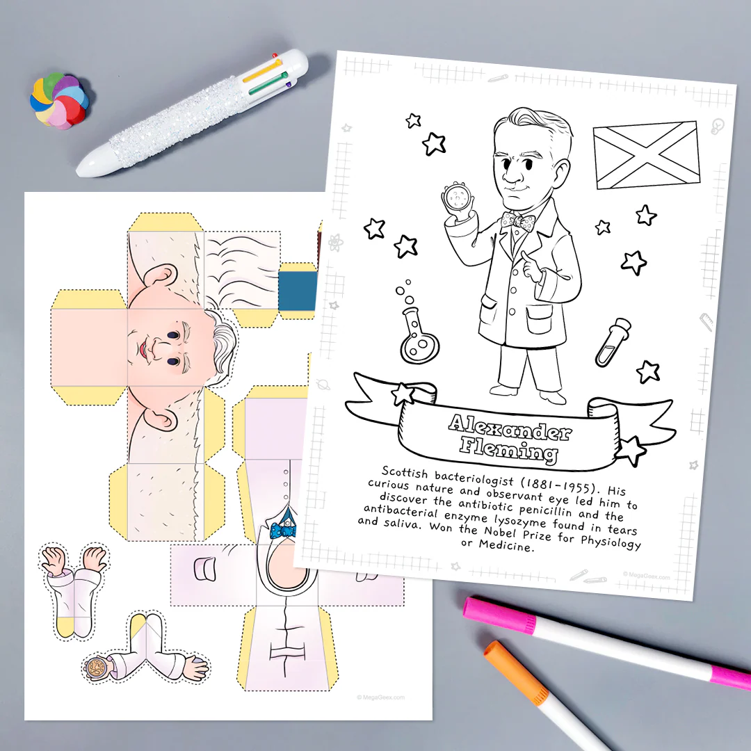 ALT text for a worksheet about Alexander Fleming and his discovery of penicillin