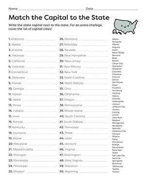 Worksheet featuring a fun activity for third graders to alphabetize all 50 U.S. states