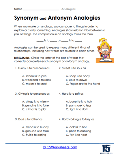 Analogies worksheet titled "We're Related!" designed for third graders to enhance reading and writing skills