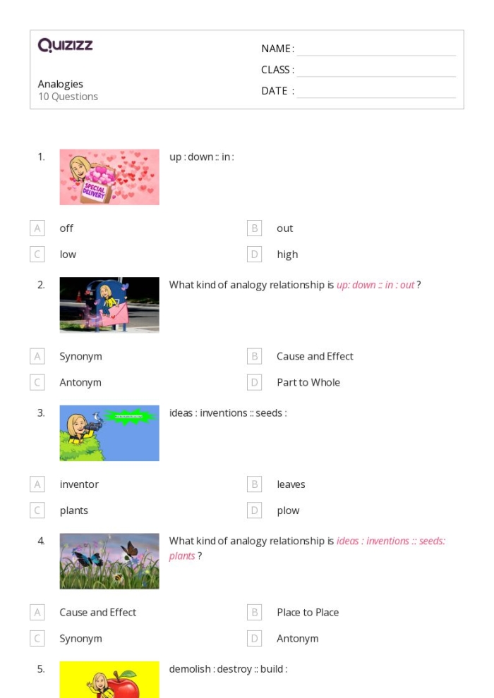 Working with Analogies Practice Activity 3 for Elementary Math Students Third grade math worksheet showing decimal analogies exercises for students to practice word relationships and connections