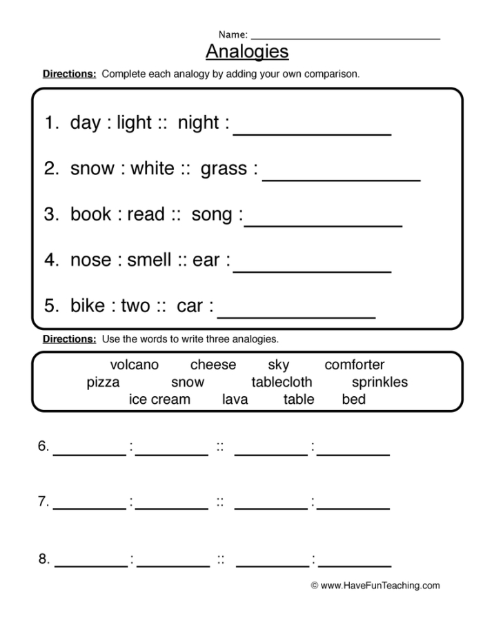 Working with Analogies worksheet for third grade decimal practice Third grade students identifying word relationships on a Working with Analogies worksheet