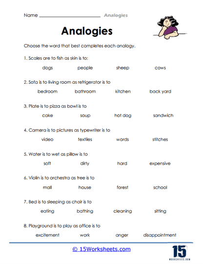 Third grade student completing a We're Related analogies worksheet to build vocabulary skills