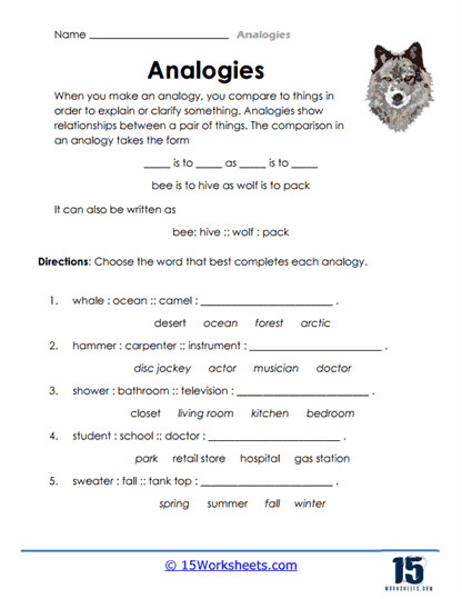 Working with Analogies worksheet for decimals grade three page ten Third grade students completing a worksheet about analogies and word relationships