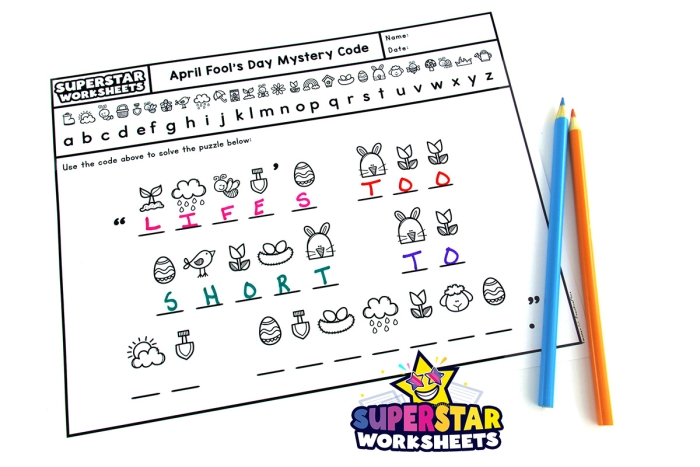 April Fools' Day Hoaxes worksheet for third graders featuring six intriguing stories