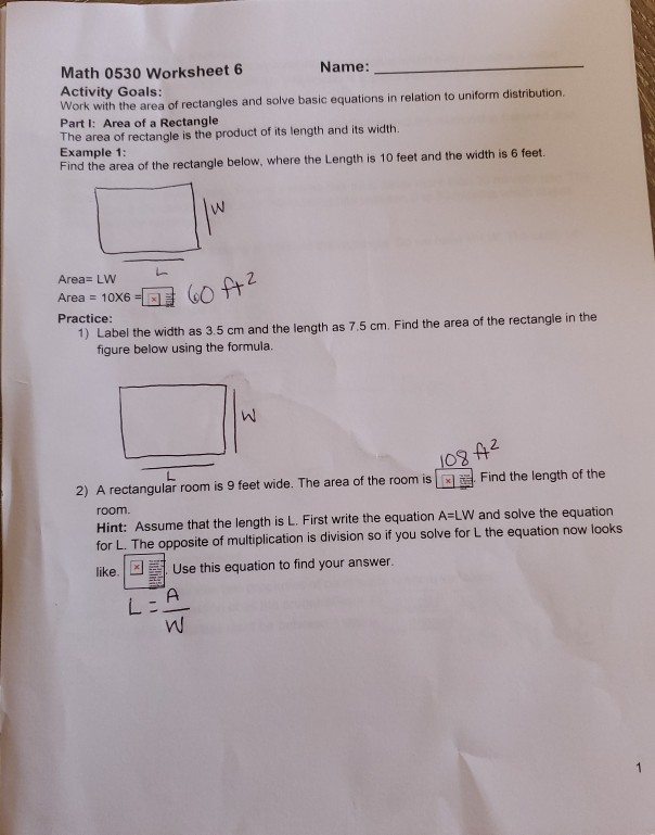 Area of Rectangular Rooms worksheet for third graders featuring various rectangles to calculate area