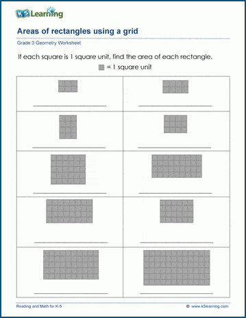 Students working on a Level 1 worksheet to find the area of rectangles in various rooms