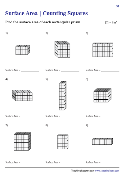 Worksheet showing unit squares for calculating area in geometry
