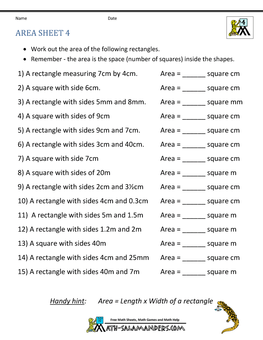 Interactive geometry worksheet focused on area measurement for grade 3 students Worksheet for calculating units of area using unit squares for third graders