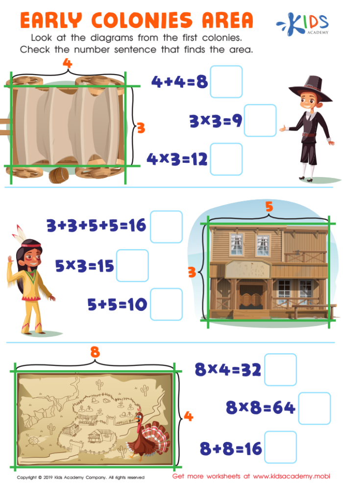 An Introduction to Area worksheet example for third graders Worksheet illustrating the concept of area for third-grade students learning about decimals