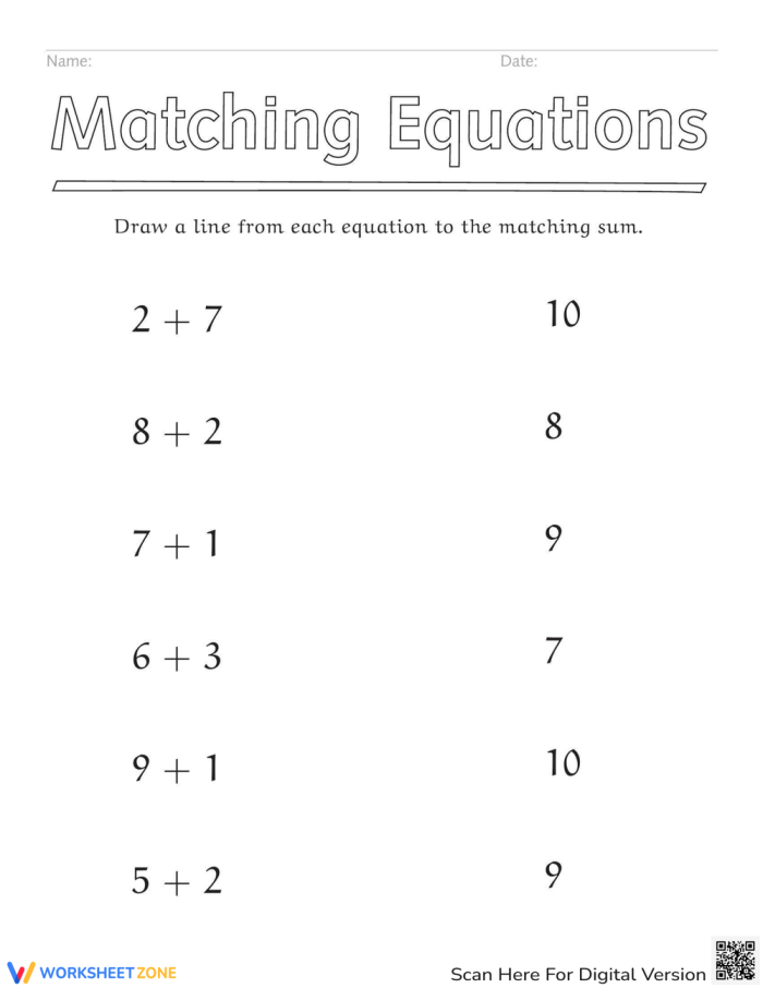 Visual guide for translating between arrays and equations in algebra Matching arrays to equations practice worksheet for third graders