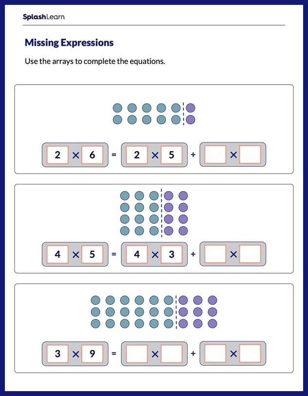 Visual guide for matching arrays to their corresponding equations in 3rd grade math Array and equation matching worksheet for third graders practicing algebra