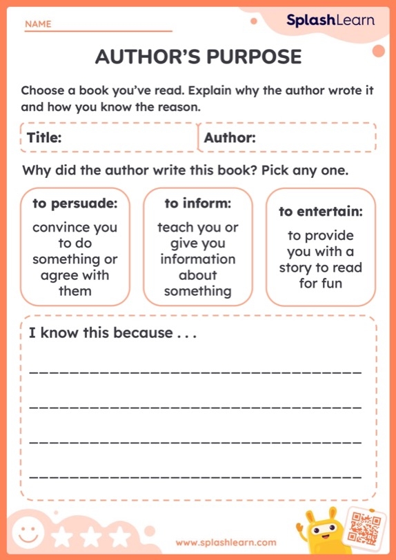 Multiple Choice worksheet focused on Author’s Purpose for Grade 3 students Worksheet on identifying the author’s purpose using the P-I-E mnemonic for third graders