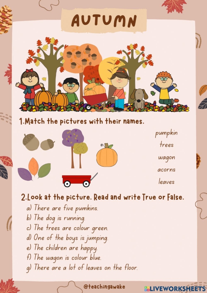 Third grade student practicing reading fluency with an autumn-themed passage worksheet