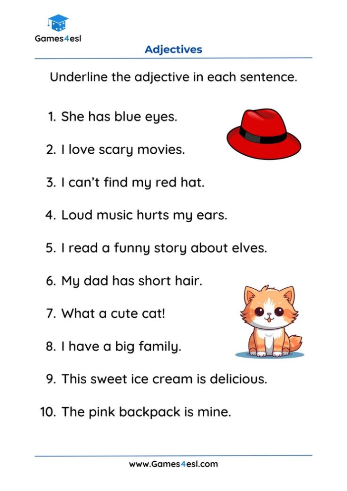 Third grade students identify adjectives and nouns in this baseball themed grammar worksheet