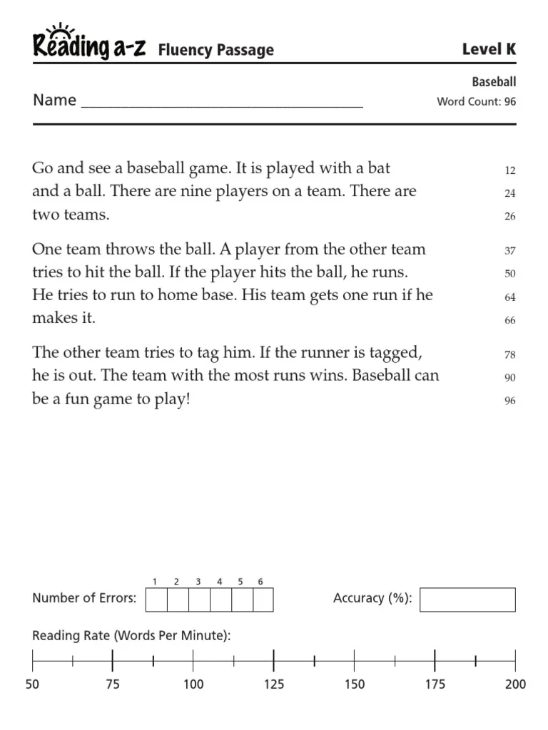 Baseball rules worksheet designed for third graders to enhance learning