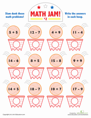 Third grade math worksheet featuring basketball court illustrations for calculating area