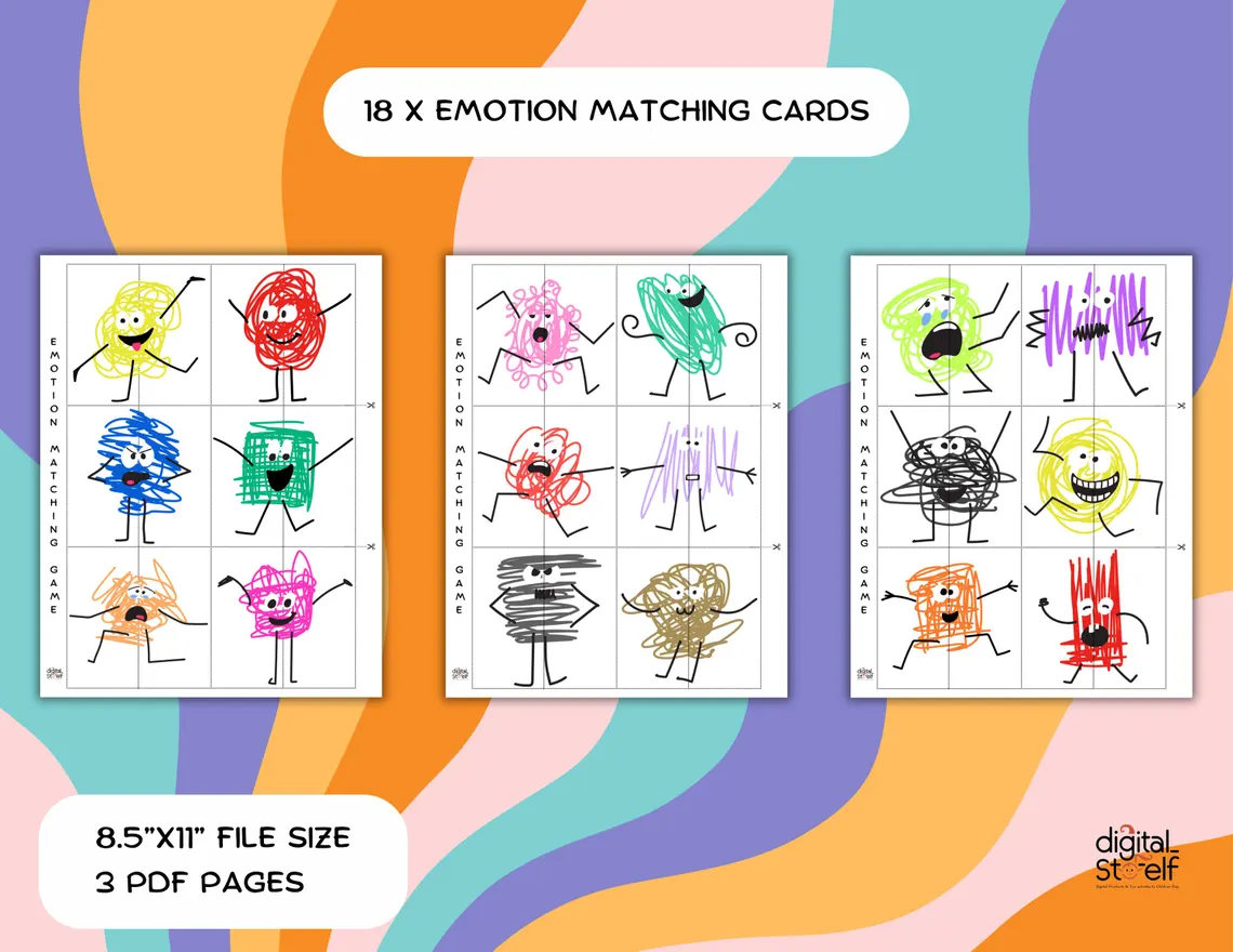 Matching Character Actions to Emotions Learning Activity for Elementary Students Third grade character emotion match cards worksheet showing students practicing to connect character actions with corresponding feelings and emotions