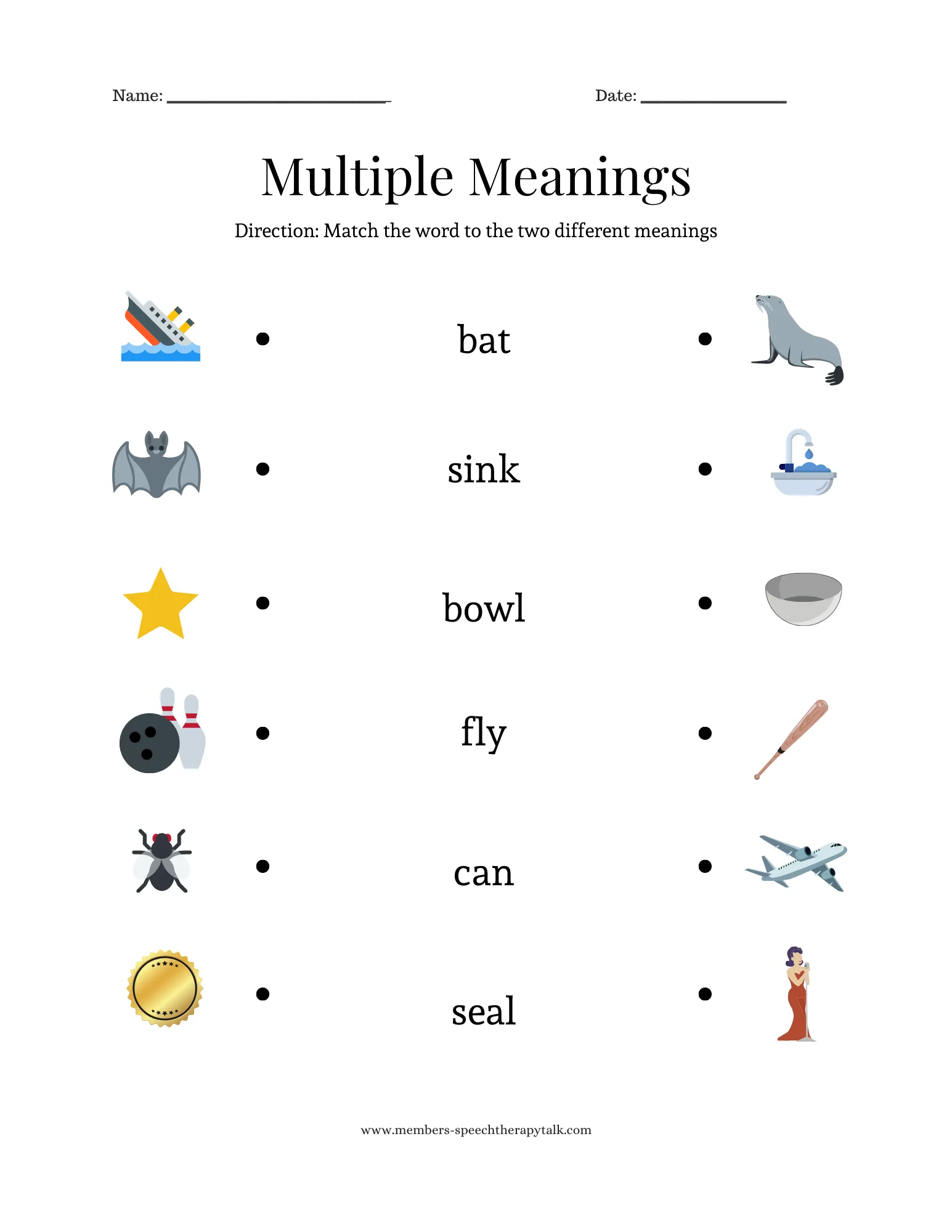 Third grade reading worksheet focused on understanding multiple meaning words Matching worksheet for multiple meaning words designed for third graders