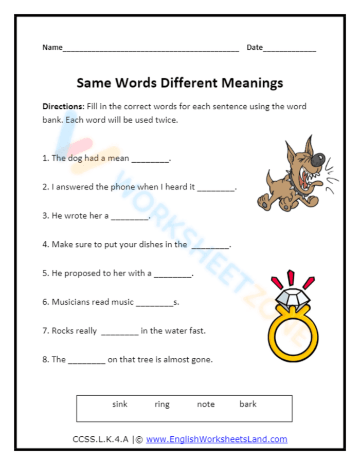 Multiple Meaning Words Practice Worksheet for Grade 3 Students Third grade worksheet featuring multiple choice questions to help students define homographs using context clues.