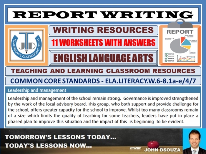 Illustration of the Writing the Report worksheet, designed for third grade geometry students Writing the Report worksheet for third graders focusing on book report components