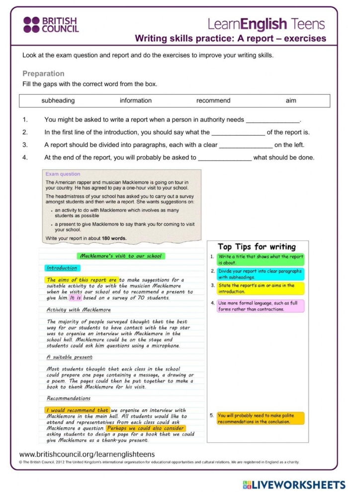 Visual guide for third grade geometry students on writing book reports Writing the Report worksheet for third graders focusing on book report components