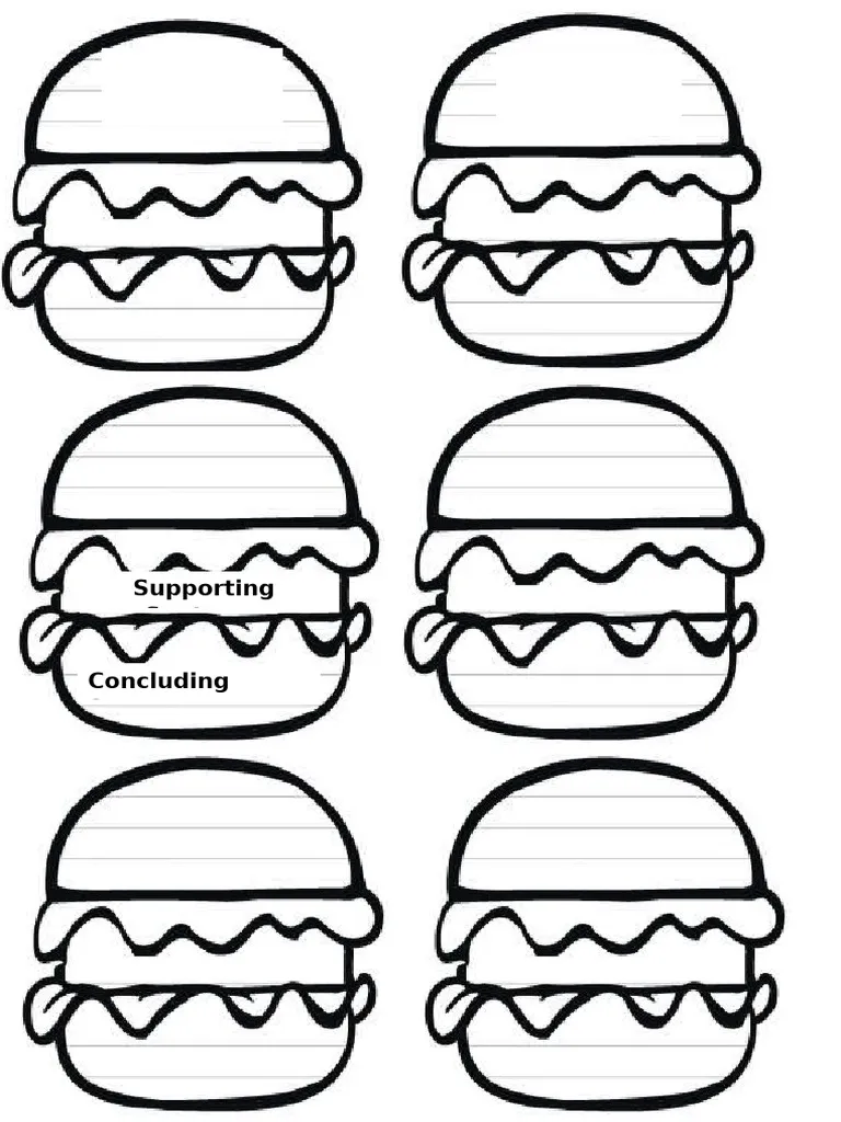 Burger-themed graphic organizer worksheet designed for third-grade writers. Engaging writing planning tool for young authors in Earth and Space Science.