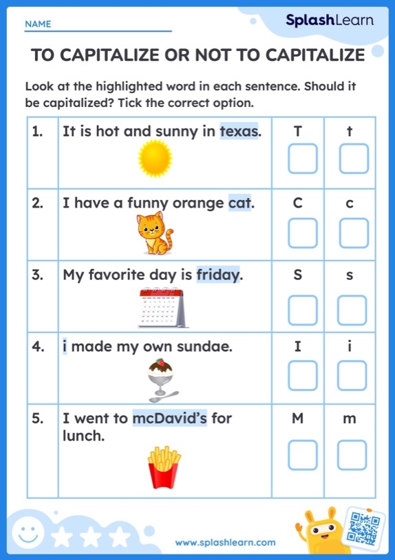 Editing skills worksheet on capitalization, punctuation, and spelling for grade 3 Worksheet for practicing capitalization, punctuation, and spelling for third graders