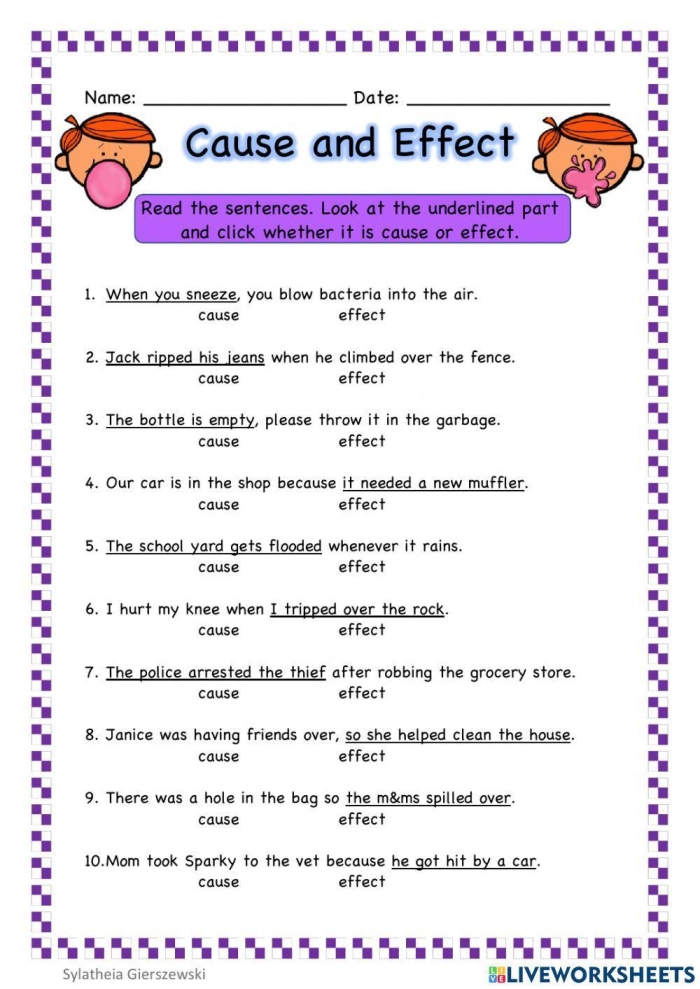Reading for Comprehension: Cause and Effect Worksheet for Geometry, Grade 3 Cause and effect worksheet designed for third graders to enhance reading comprehension skills
