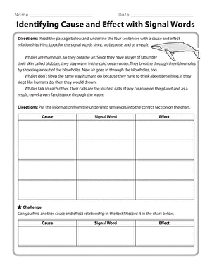 Identifying Cause and Effect with Signal Words Worksheet Image 10 Worksheet for third graders on identifying cause and effect using signal words