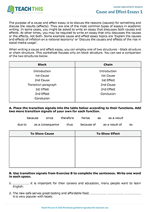Identifying Cause and Effect with Signal Words - Worksheet Image 2 Worksheet for third graders to identify cause and effect using signal words