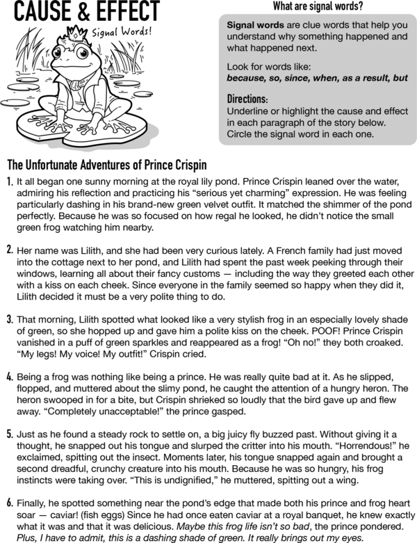Identifying Cause and Effect with Signal Words worksheet for grade 3 students Worksheet for identifying cause and effect using signal words in phonics for third graders