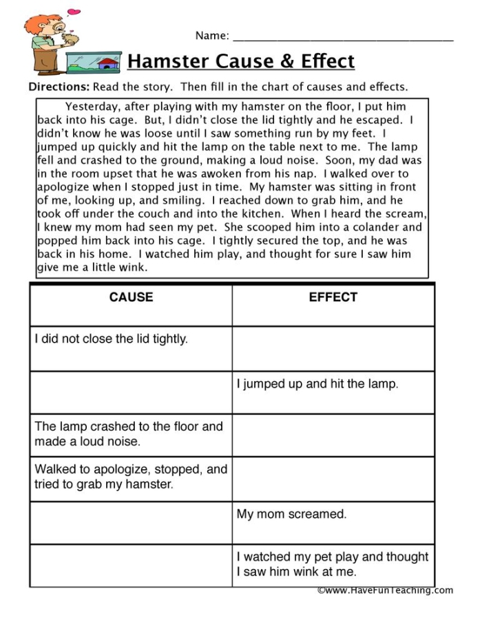 Third grade reading comprehension worksheet about cause and effect titled Home Sick featuring geometry shapes