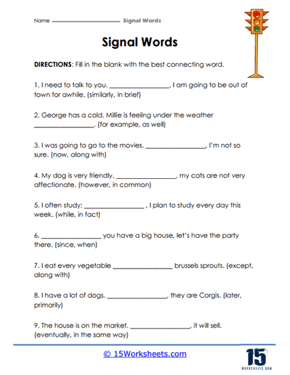 Identifying Cause and Effect with Signal Words - Worksheet Example 5 Worksheet illustrating cause and effect relationships using signal words for third graders