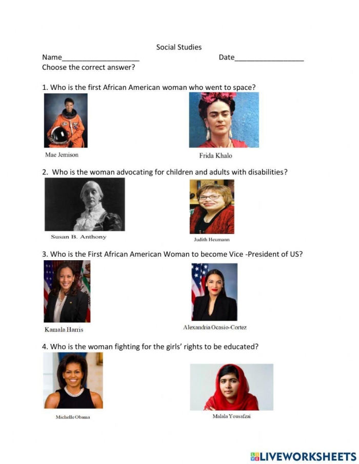 Who Am I African American Female Changemakers worksheet activity for third grade students learning about influential women