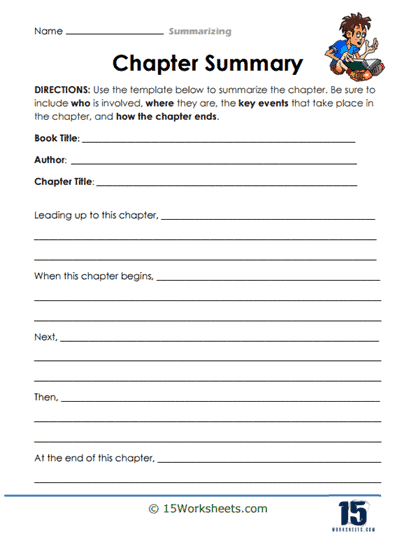 Engaging guide for students to summarize chapters and explore their favorite characters Chapter summary worksheet for third graders to record characters and predictions
