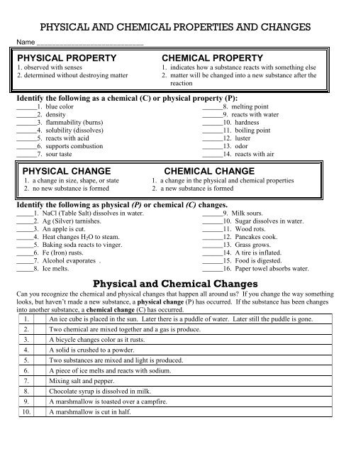 Chemical Vs. Physical Reactions Worksheet Page 25 Third grade student working on a Chemical Vs. Physical Reactions science worksheet