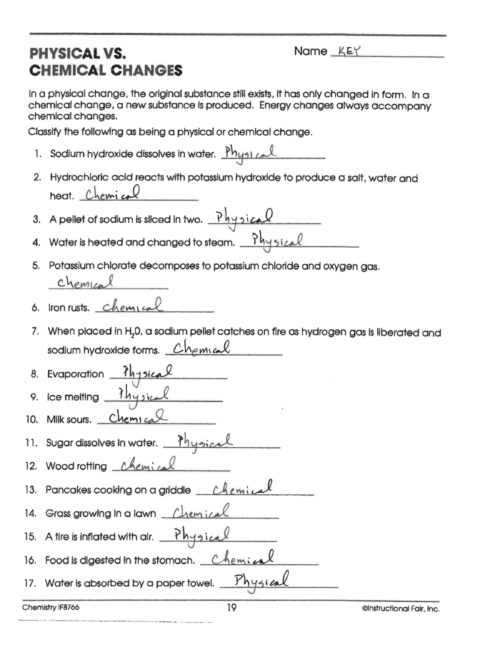 Chemical vs Physical Reactions Worksheet Science Activity 23 Third grade student completing a chemical vs physical reactions science worksheet
