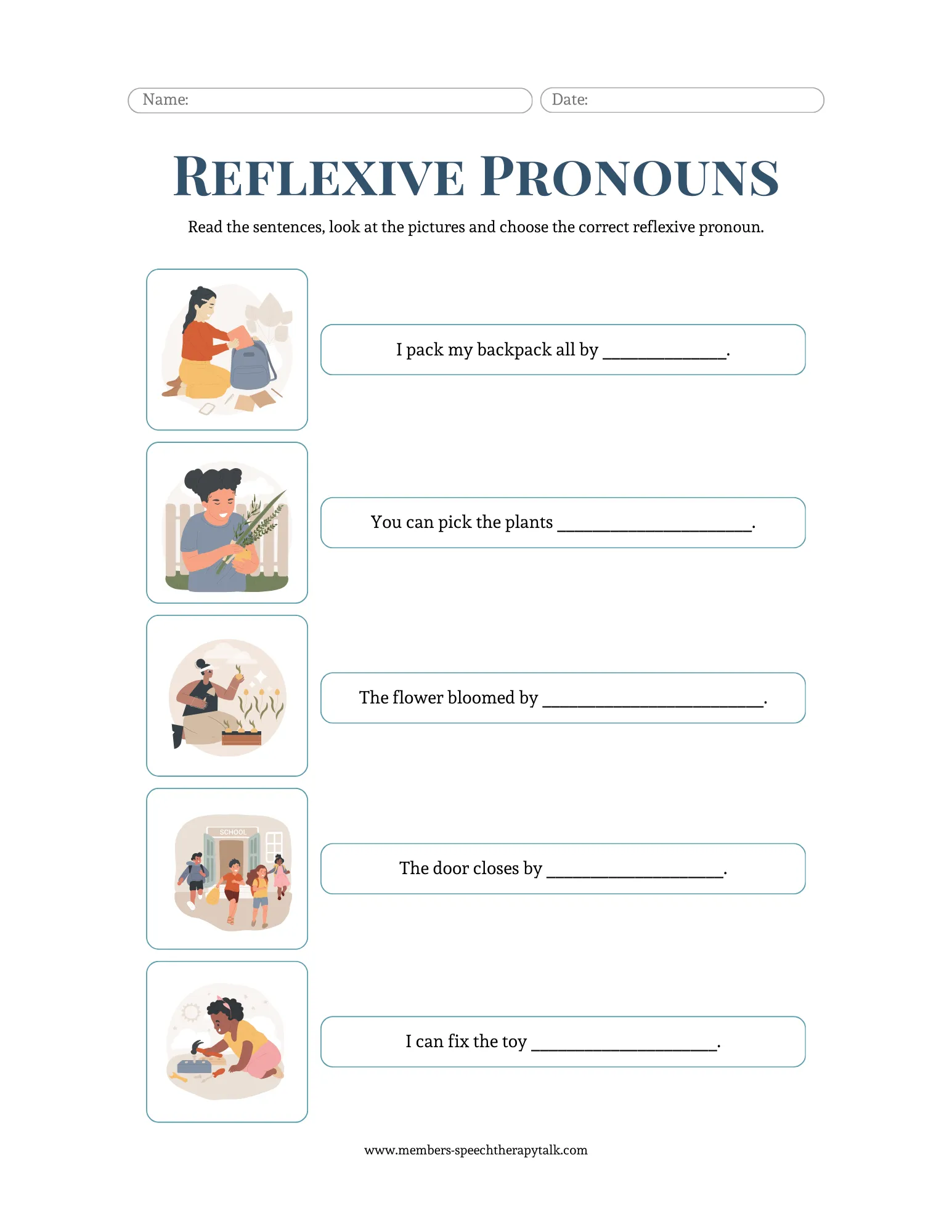 Third grade students practicing pronouns in a civics and government themed fill-in-the-blanks grammar worksheet