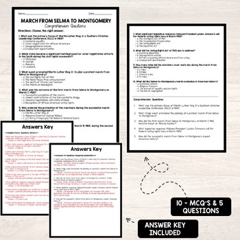 Third grade student working on a civil rights worksheet titled The Selma to Montgomery March