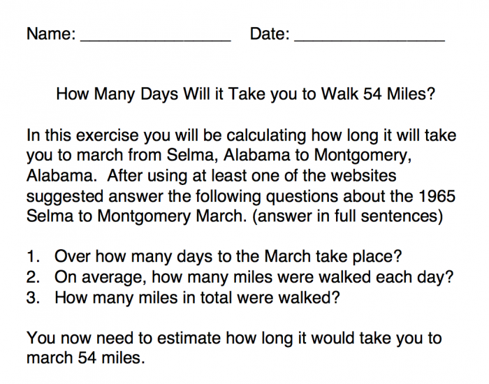 Worksheet on the Selma to Montgomery March for third graders learning about civil rights. Educational resource titled The Selma to Montgomery March for understanding historical marches.