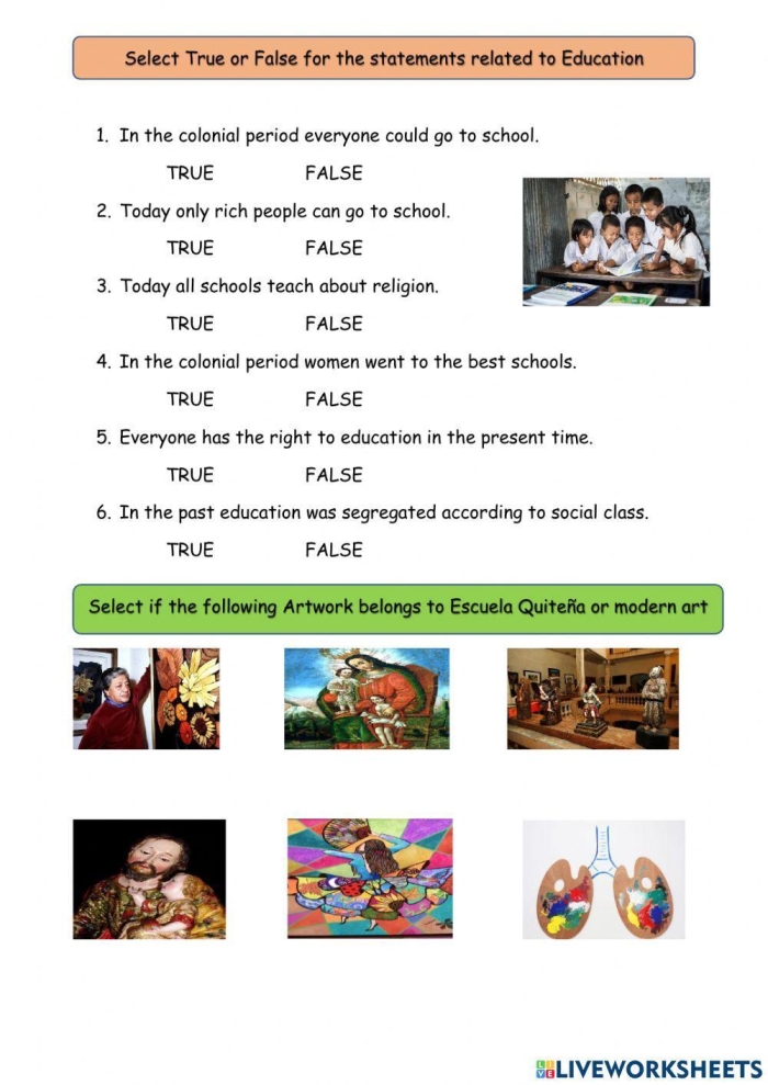 Third grade student using a colonial history worksheet to identify facts and opinions