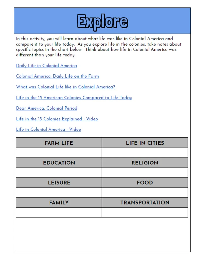 Facts and Opinions worksheet focused on Colonial America for third graders