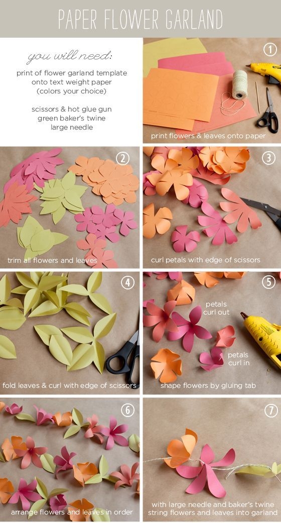 Colorful paper flower garland printable worksheet for third graders