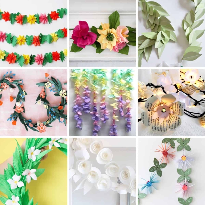 Colorful paper flower garland printable worksheet for creative crafting
