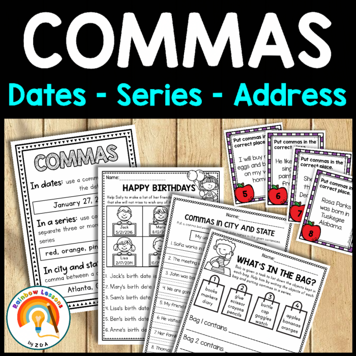 Perfect Punctuation: Commas in Dates and Addresses worksheet for grade 3 Worksheet for practicing comma usage in dates and addresses for third graders