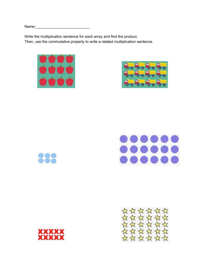 Commutative Property Arrays Learning Activity for Elementary Math Students Third grade students learning commutative property using visual dot arrays to show equal groups in different arrangements