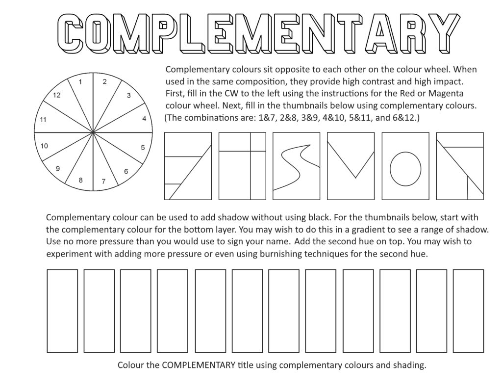Worksheet showcasing complementary colors for third graders